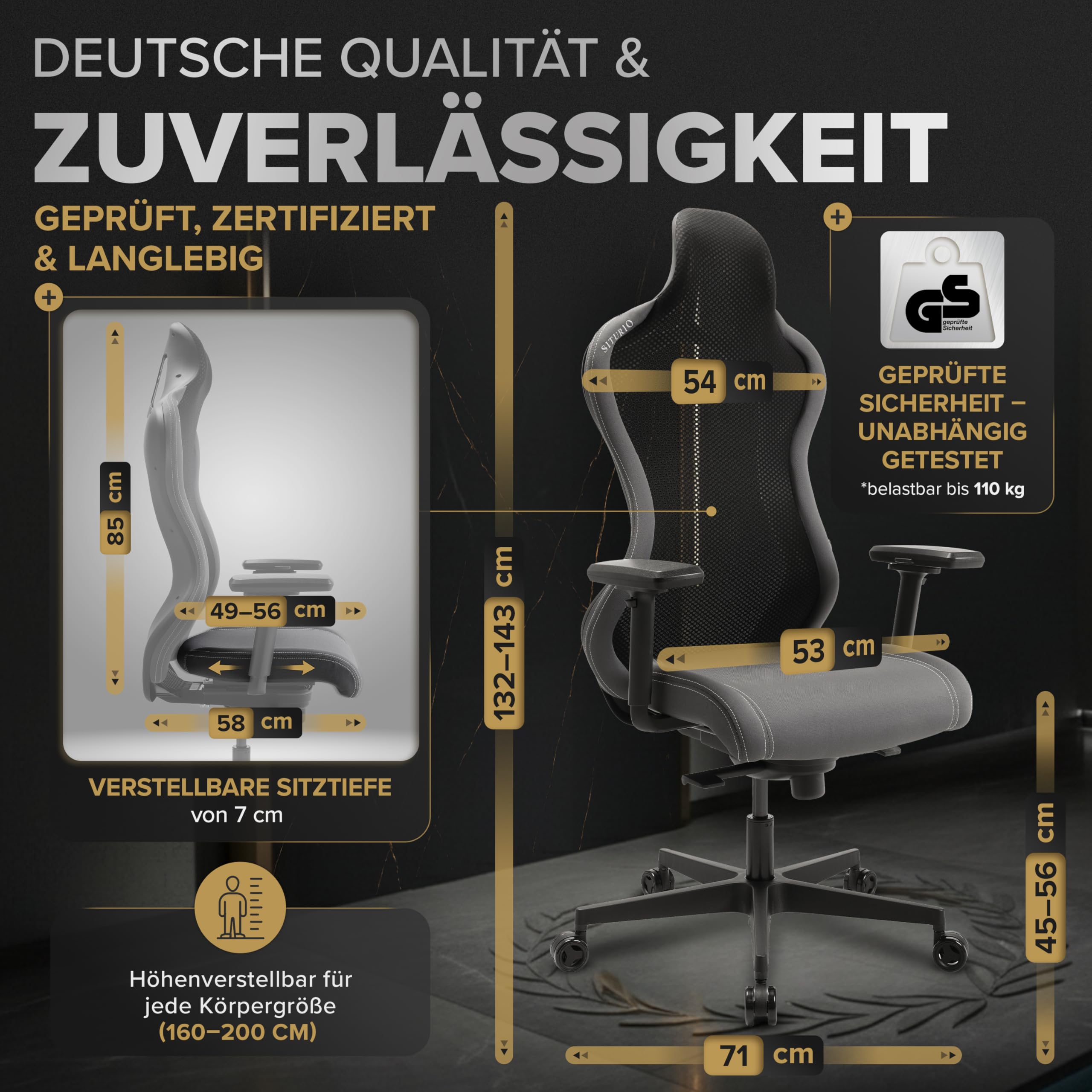 Gamingstuhl ergonomisch [patentiertes 3D-Sitzgelenk] Gaming Stuhl 100% individuell einstellbar | Gaming Sessel | Gamer Stuhl Computerstuhl Gaming Chair | PC Stuhl Drehstuhl 150kg Desk Chair