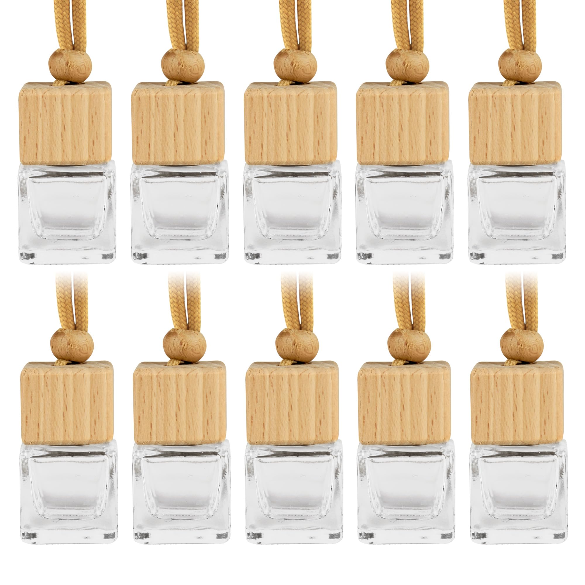 10Pcs 8ml Car Air Freshener Diffuser,Car Essential Oil Hanging Bottle with Wooden Cap,Car Accessories Air Freshener Car Perfume Diffuser Empty Glass Bottle