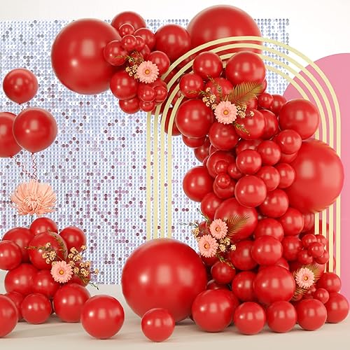 Globos de látex rojos: globos de fiesta rojos de 139 tamaños diferentes de 5/10/12/18 pulgadas, kit de guirnalda de globos rojos para cumpleaños,
