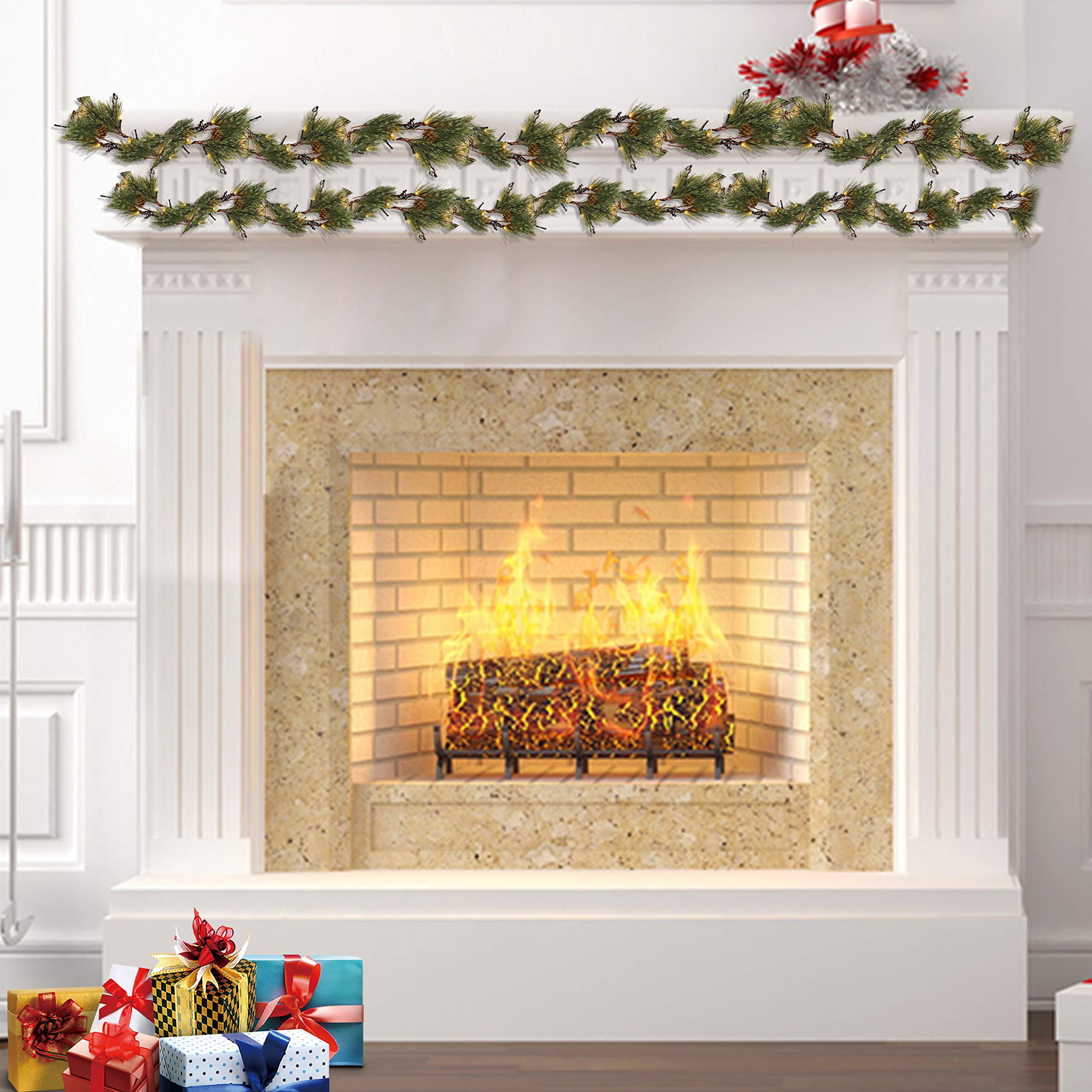 Joiedomi 6 Ft. Smokey Pine Christmas Garland Pre-Lit with 50 Clear Lights Home & Office Holiday Decoration