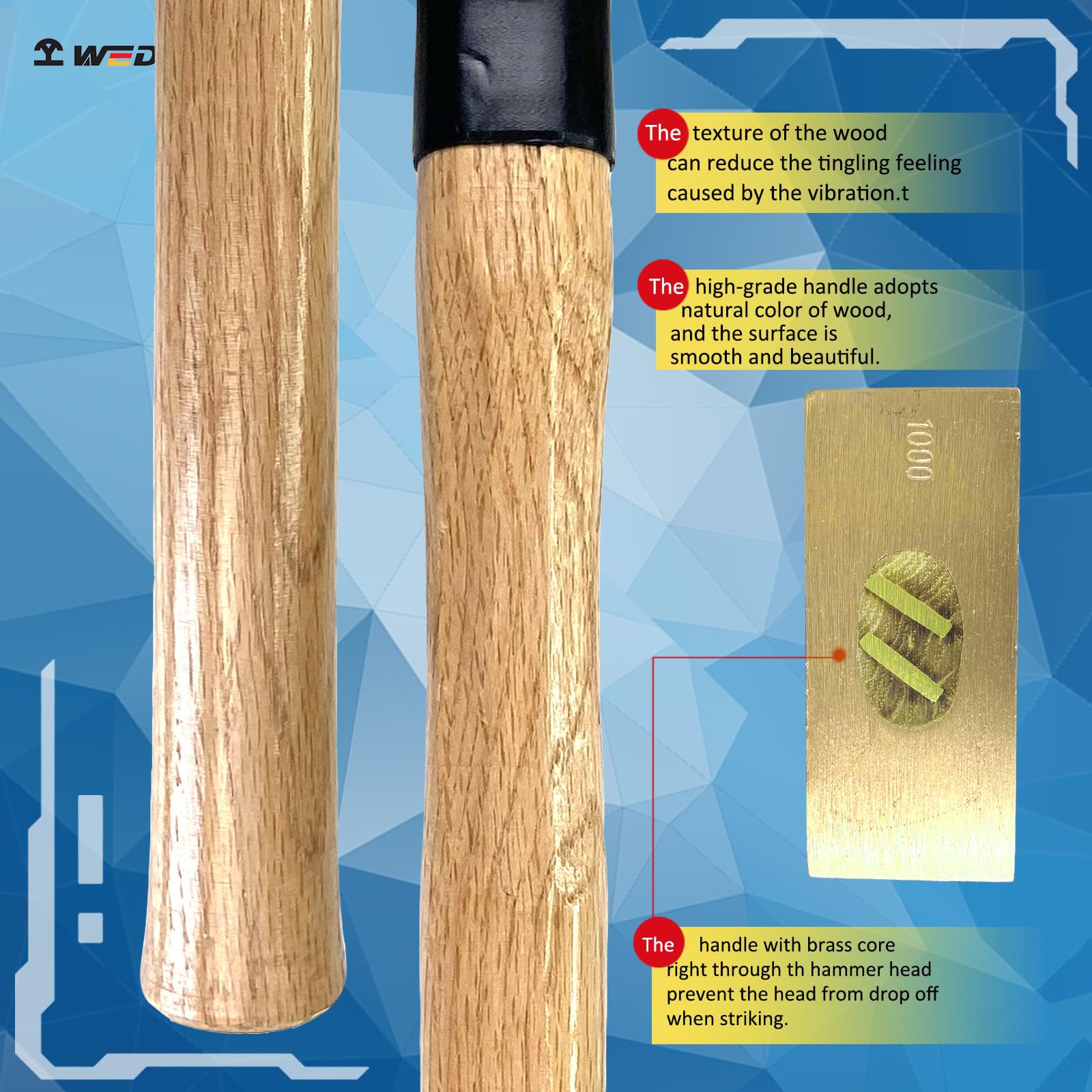 WEDO Mosiężny podwójny młotek z drewnianym uchwytem, 453 kg, 320 mm, 12,5 cala