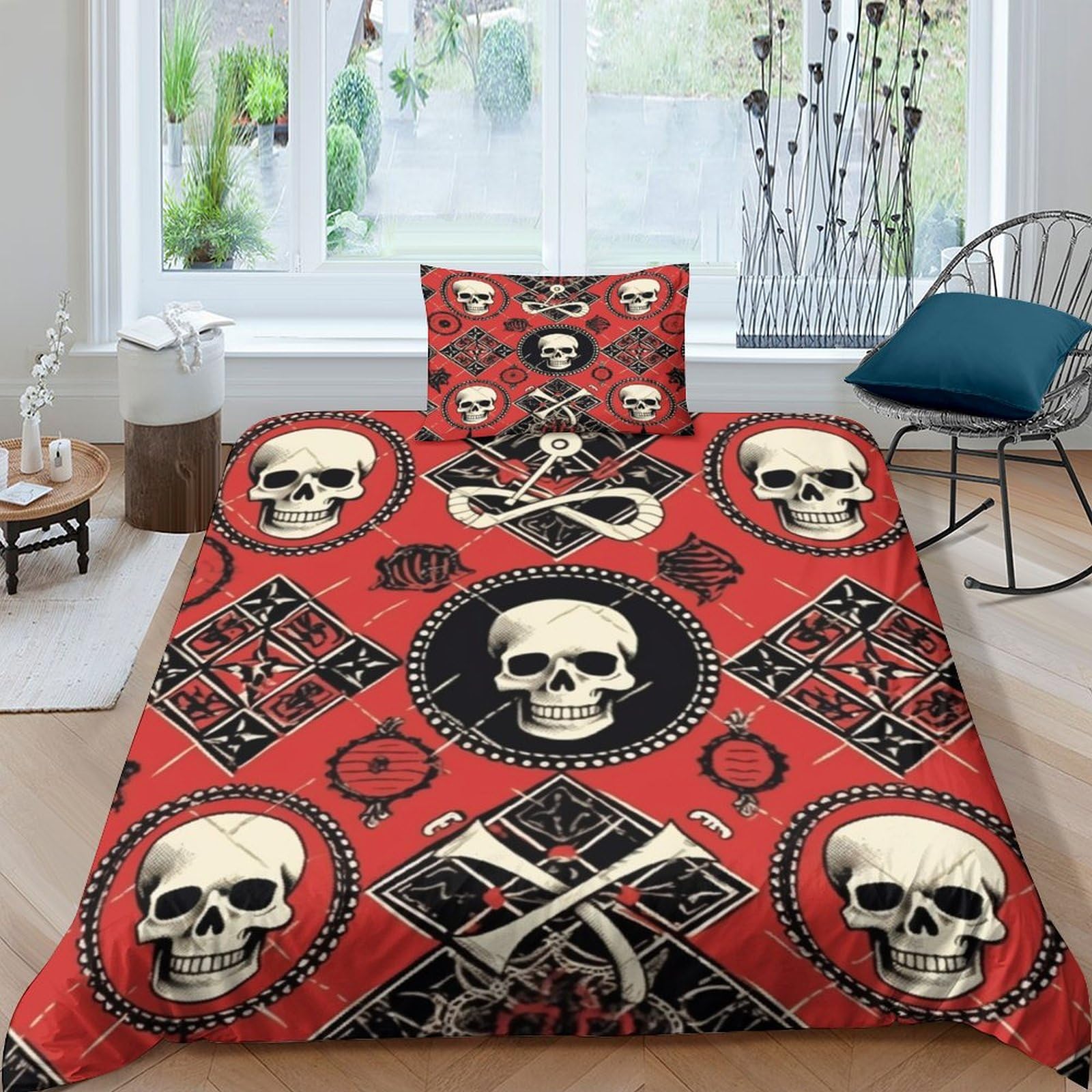 Housses de couettes squelette 3D microfibre parure de lit gothique 135x200cm
