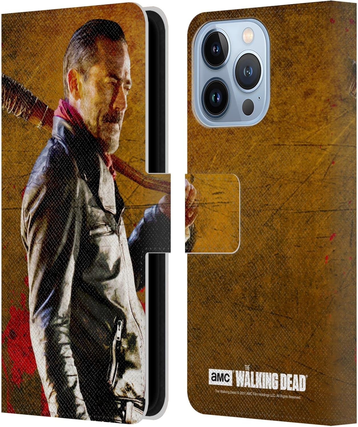 Head Case Designs Officially Licensed AMC The Walking Dead Eeny Miney BW Negan Leather Wallet Case Compatible with Apple iPhone 13 Pro