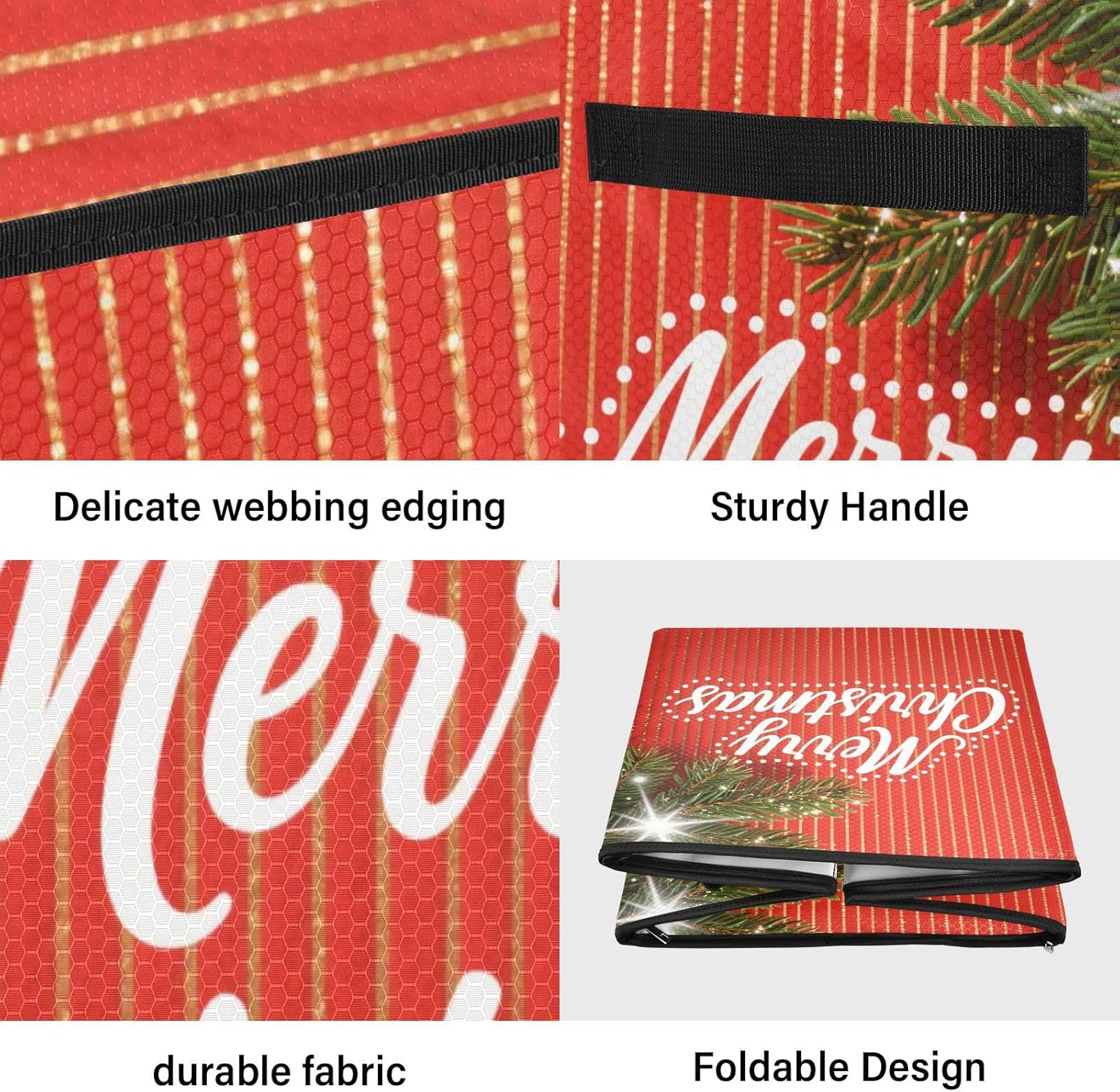 High Capacity Christmas ornament organizer Holds Up to 64, Two Handles Foldable Holiday Storage Case with Lid,Christmas Red Stripe