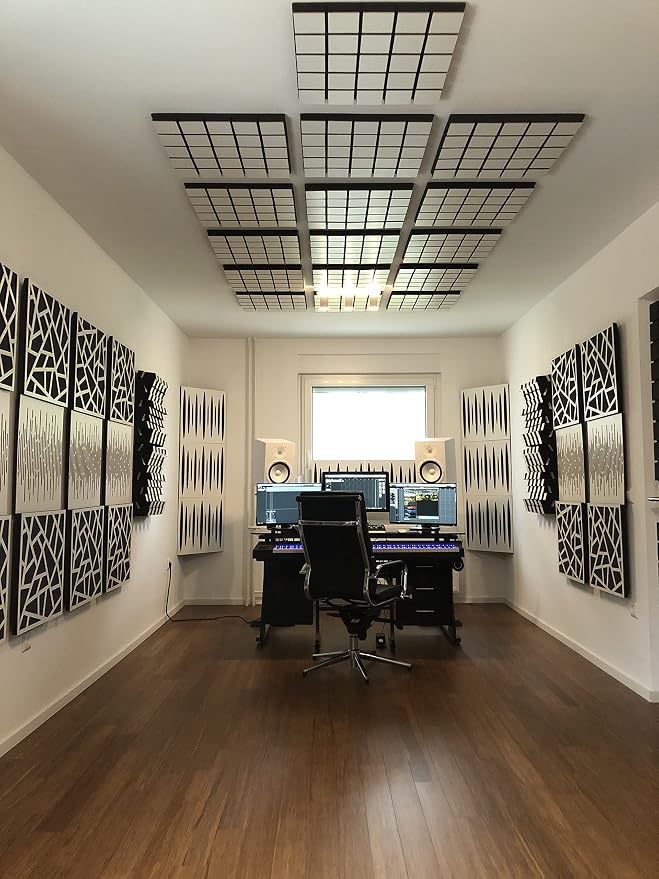 (2 Pack) — Panel acústico difuso y absorbente «Grid» | 19.7''x19.7''x2.1" | Espuma de alta densidad | Absorción - Difusión - Reflexión - Aislamiento acústico | Laminado en madera: (Negro) miniatura 7
