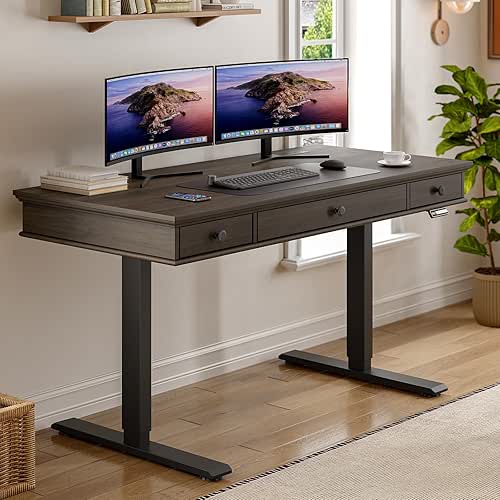 ONBRILL Standing Desk with Drawers, 55 x 23 Inch Electric