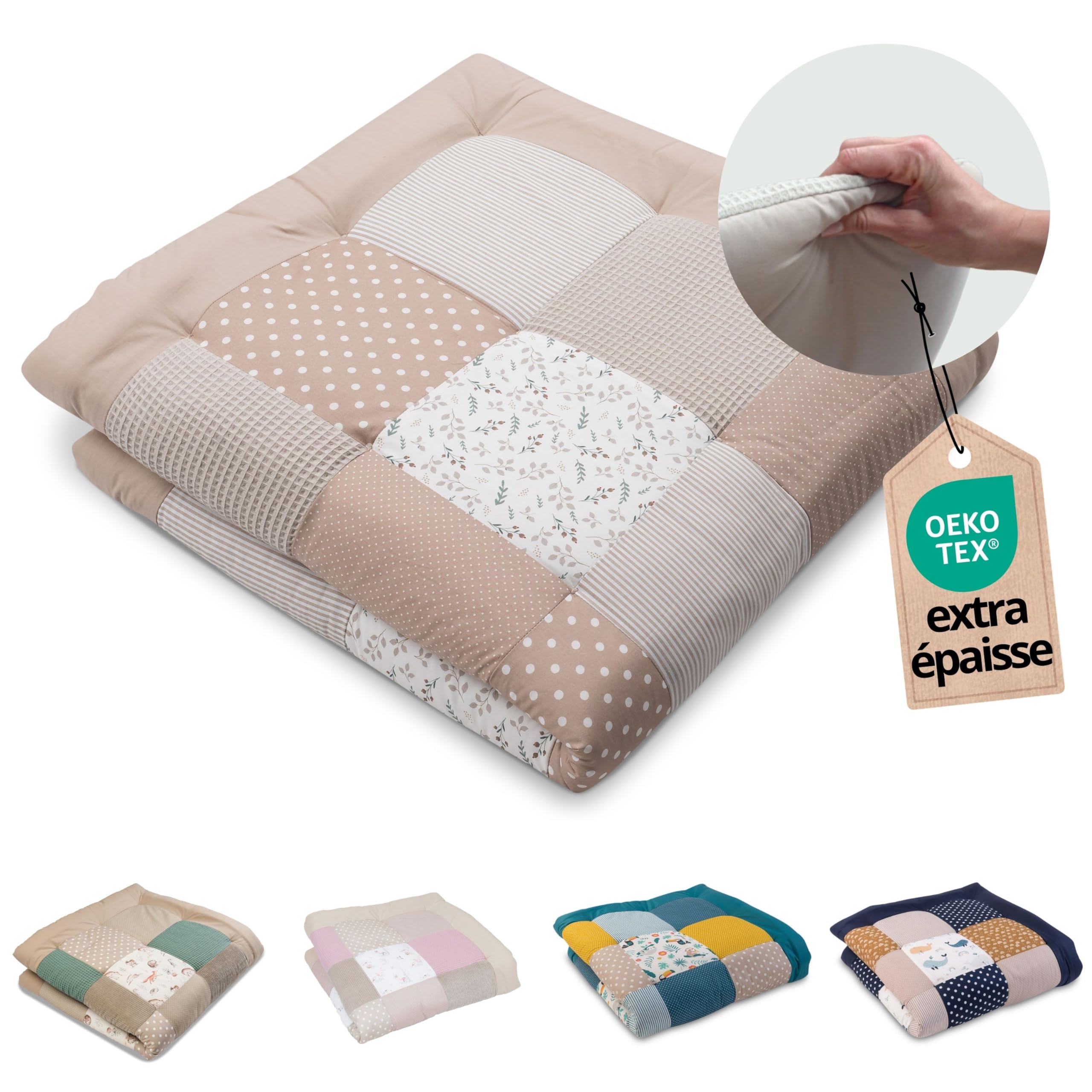 ULLENBOOM Tapis d'Éveil pour Bébé 120x120 cm - 100% OEKO-TEX, Épais et Rembourré - Idéal pour Jeux, Motricité et Sol Enfant -Fleur de sable