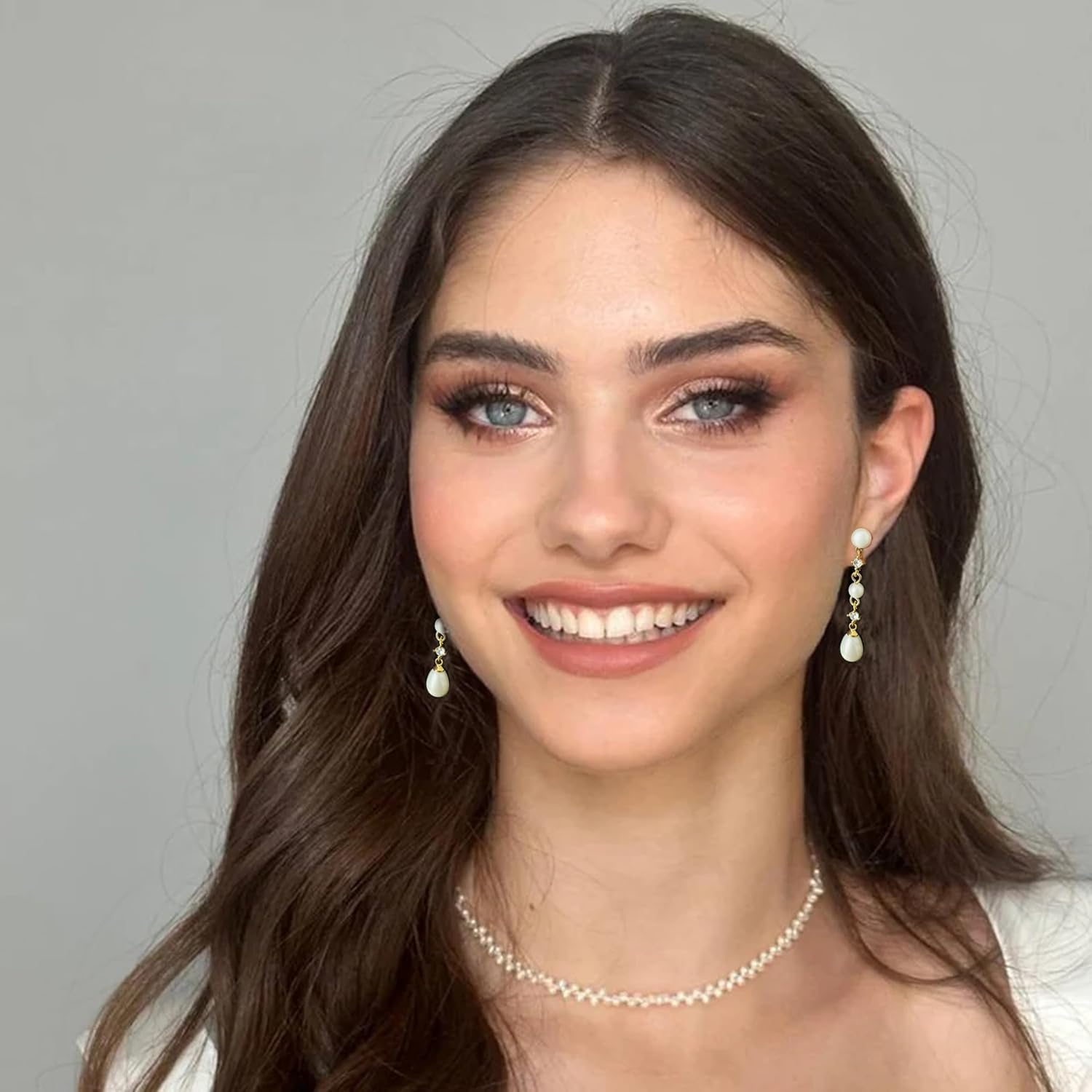 Voaino Pearl Earrings for Women 14K Gold Plated/925 Sterling Silver Double Pearl Dangle Drop Earrings for Bridal Wedding Prom Jewelry Gifts - Image 3