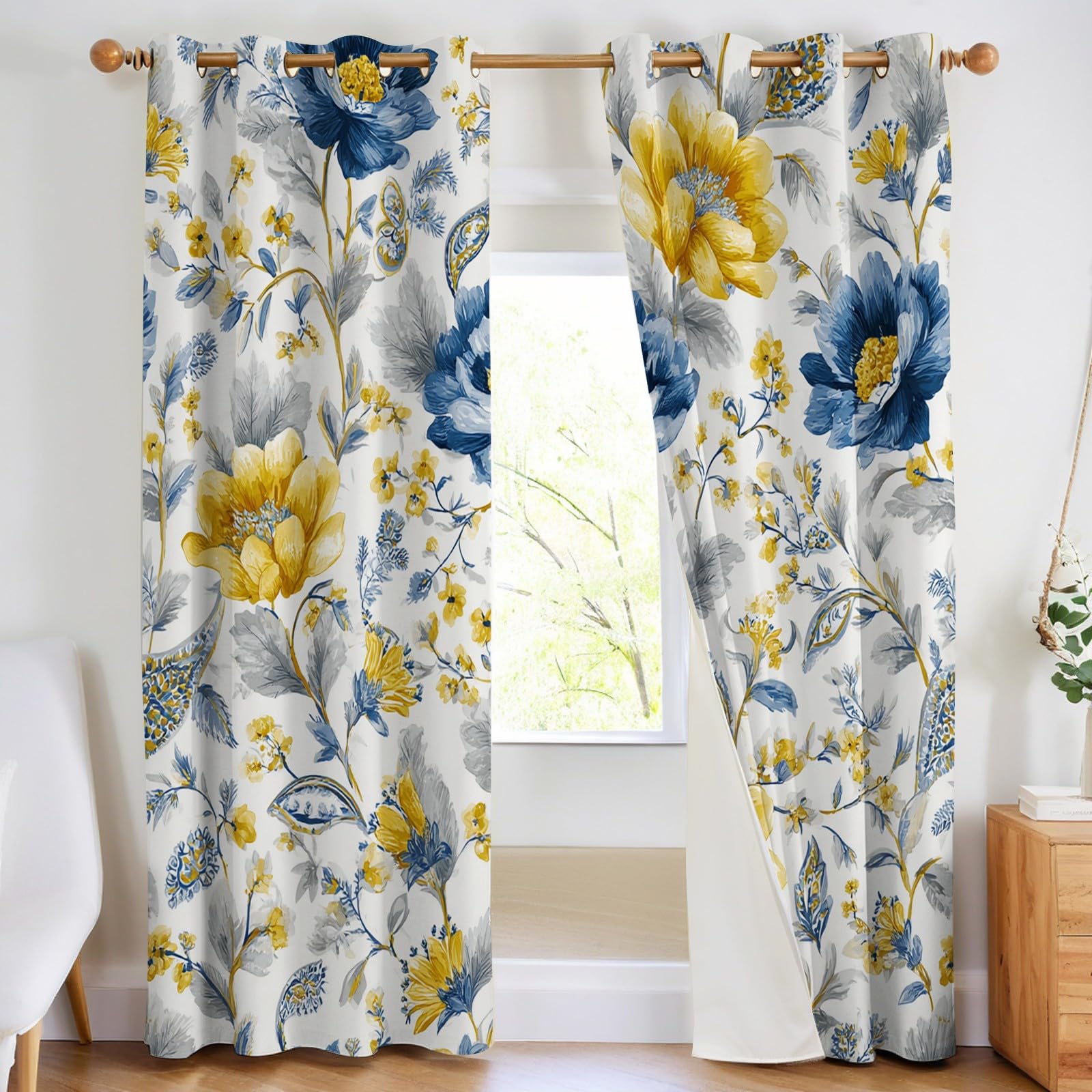 Grau Verdunkelungsgardinen Blickdicht Blumen Abstrakte Blumen Thermovorhänge mit Ösen, Wärmeschutz Schallschutz Gardinen für Kinderzimmer Wohnzimmer, 2er Set H183 x B117 cm