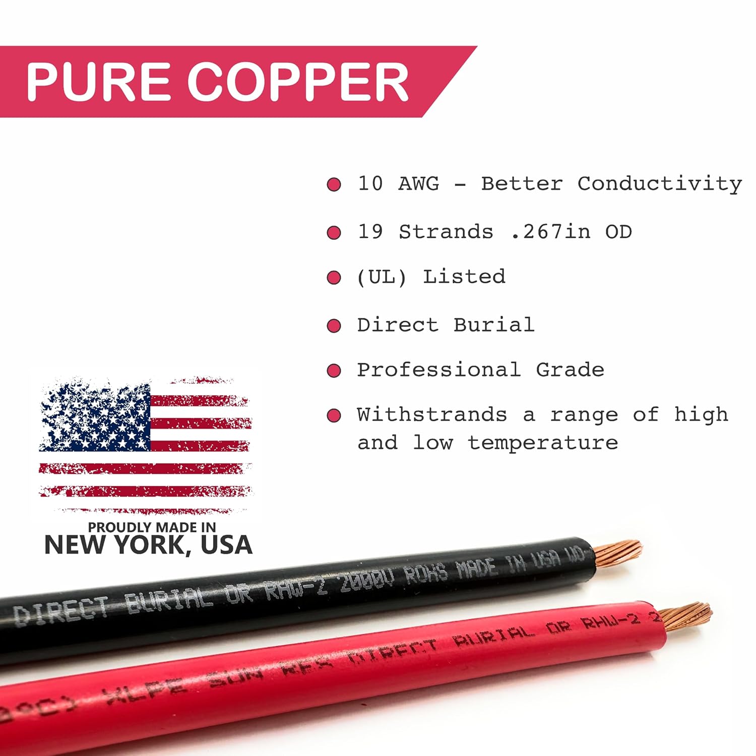 NATIONAL Wire&Cable 10 Gauge Solar Panel Professional Wire - Made in USA - 2x30 Ft Copper PV Wire UV Resistant Cable for Boat Marine Automotive RV Solar Panel Outdoor - Red&Black