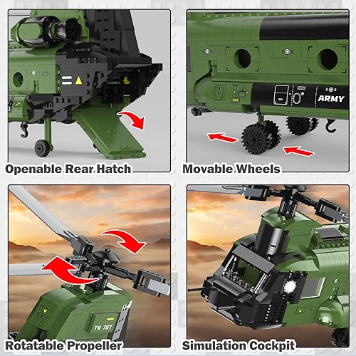 Miniatura 4 de JMBricklayer CH-47 - Juego de construcción de helicóptero militar, kit de modelo de avión de juguete de helicóptero, exhibición de oficina en casa o