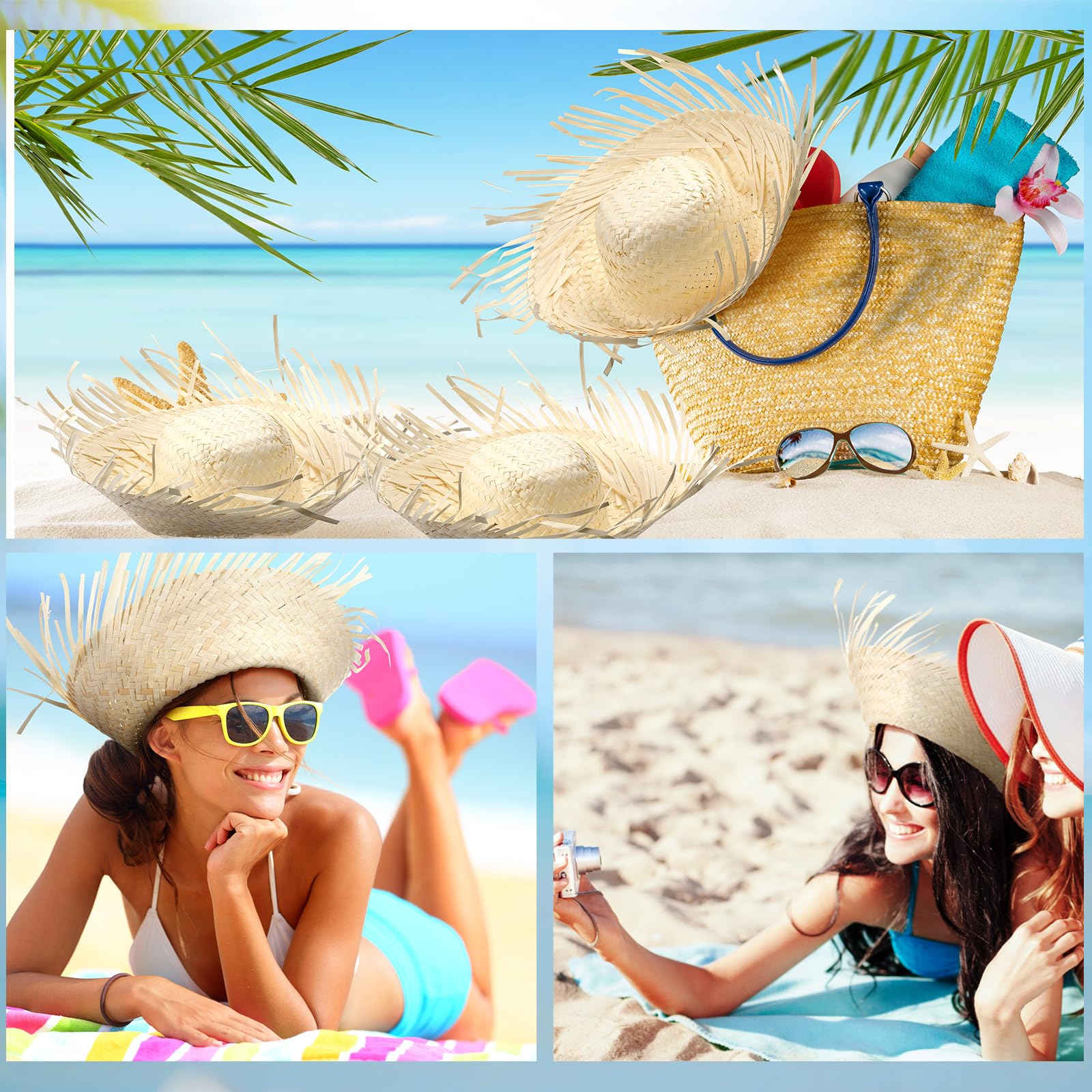 Patelai Lot de 4 chapeaux de paille hawaïens - Accessoire de costume de plage - Chapeaux pour fête sur le thème de la plage