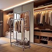 Vista 5 de Simple Houseware Estante de ropa de doble barra con estantes inferiores, bronce