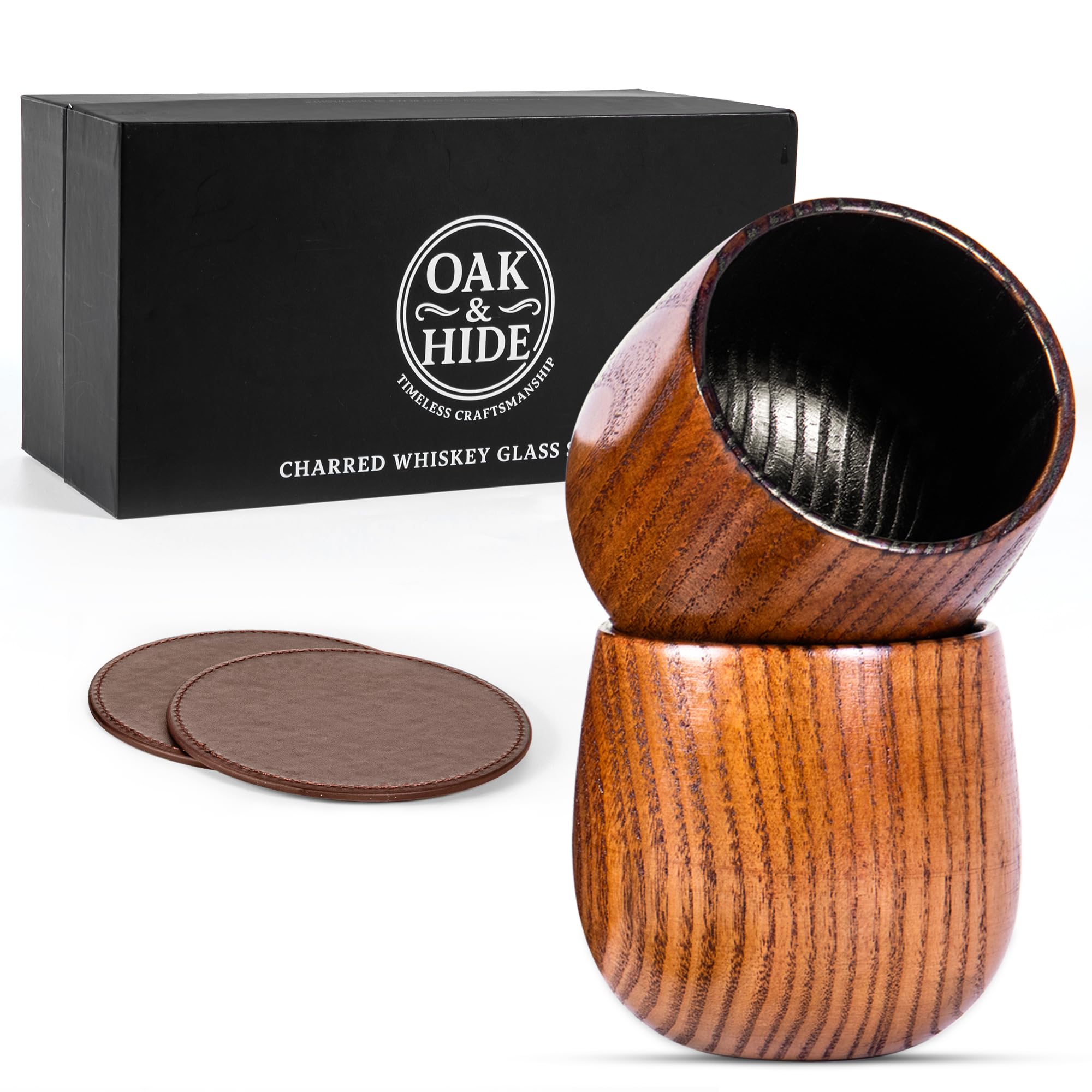 Oak & Hide Charred Oak Whiskey Glasses Set