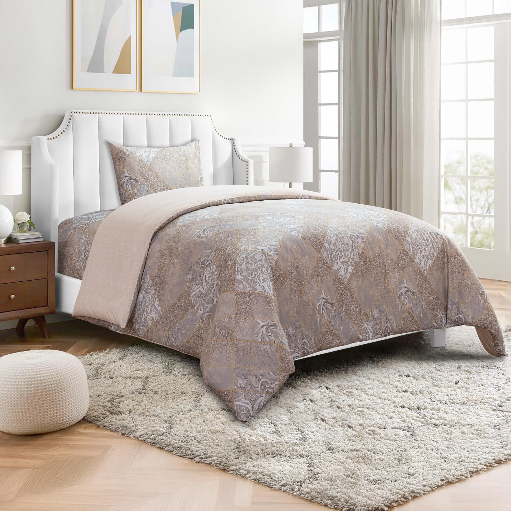 Printed Comforter Set Single (160x220cm) – 3 Pcs Ultra-Soft Bedding with Comforter, Fitted Sheet (120x200+30cm) & Pillowcase (51x76cm) – Cozy & Stylish Design(Cherry Blossom or Branch Design)