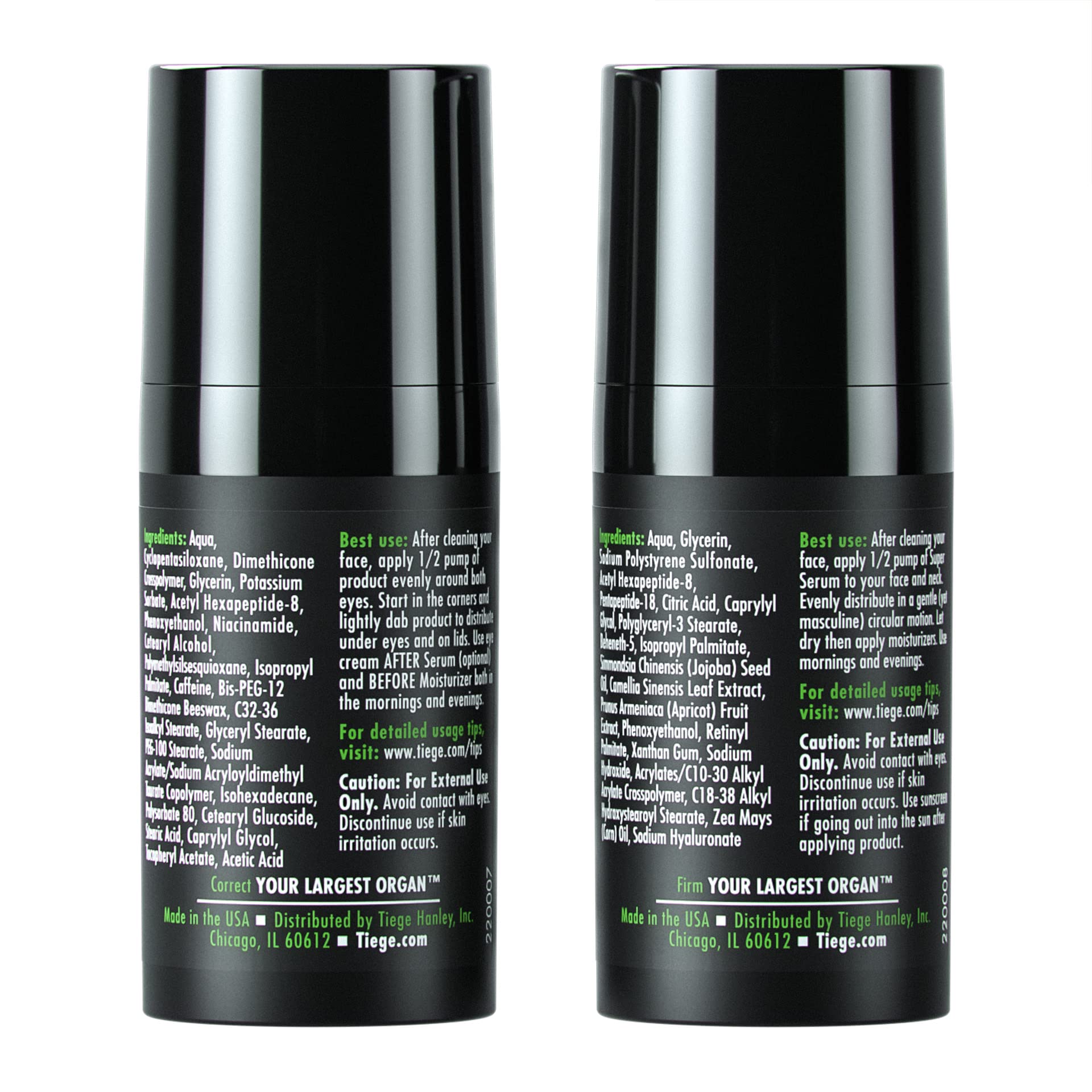 Tiege Hanley Sérum raffermissant pour le visage (SUPER SERUM) et crème contour des yeux (EYES) pour homme | Pack anti-âge | Hyaluronate de sodium et palmitate de rétinyle pour une peau plus ferme et