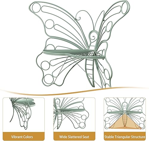 Miniatura 4 de Banco para exteriores de 50 pulgadas, marco de metal de hierro fundido para patio, banco de jardín al aire libre con patrón inspirado en mariposas,