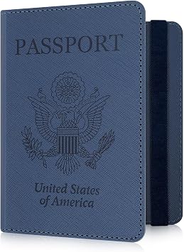RSAquar Passport Holder for Women and Men, Blue | Premium PU Leather, RFID Blocking, Travel Wallet, Documents Organizer