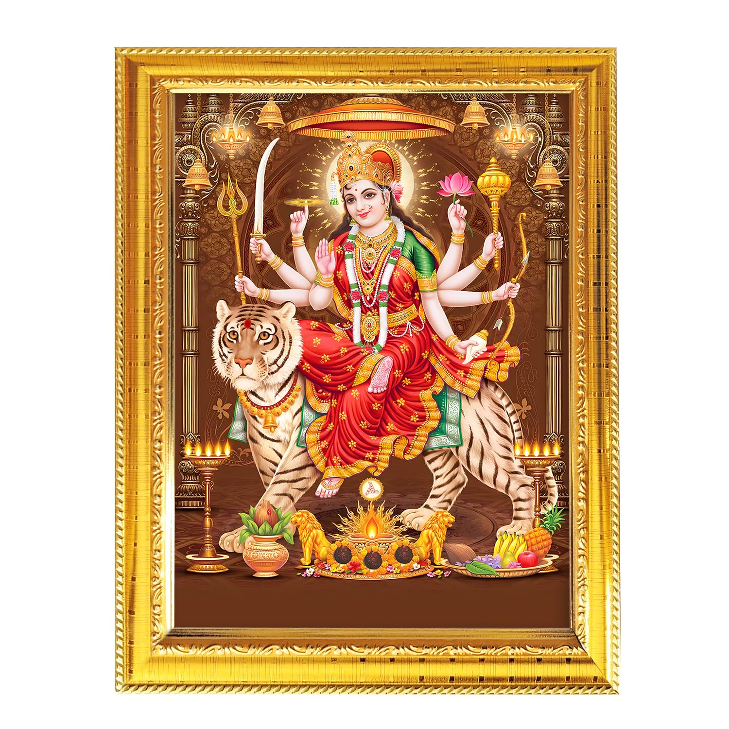 Maa Durga Ambe Elegant Hindu God Golden Photo Frame Decorative Frame for Divine Images & Religious Art, Perfect for Home & Office 8.3X6.5