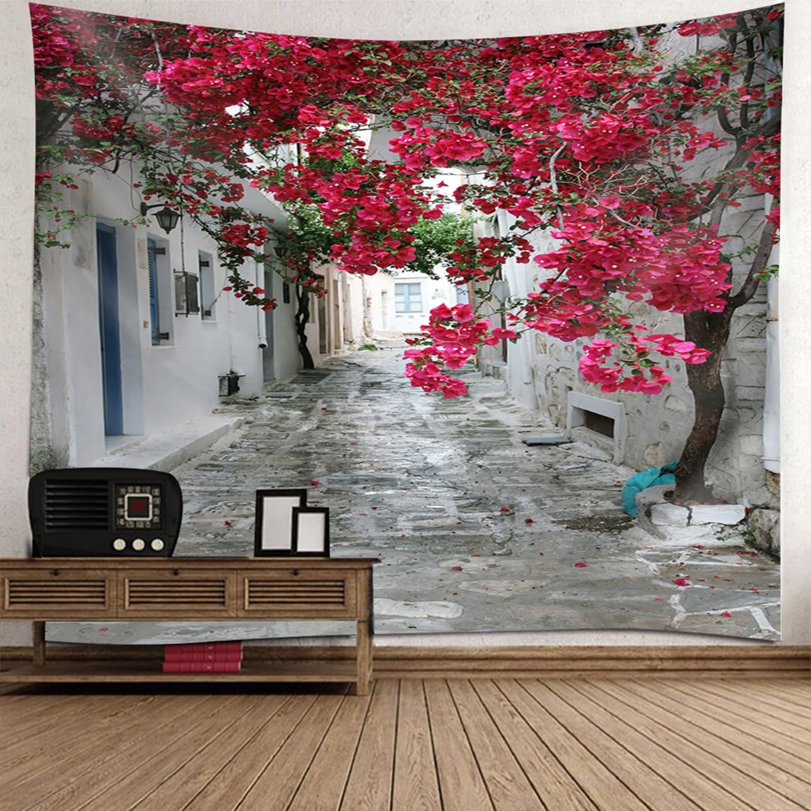 Tapisserie murale nordique route et fleurs 150x150cm pour salon - 6