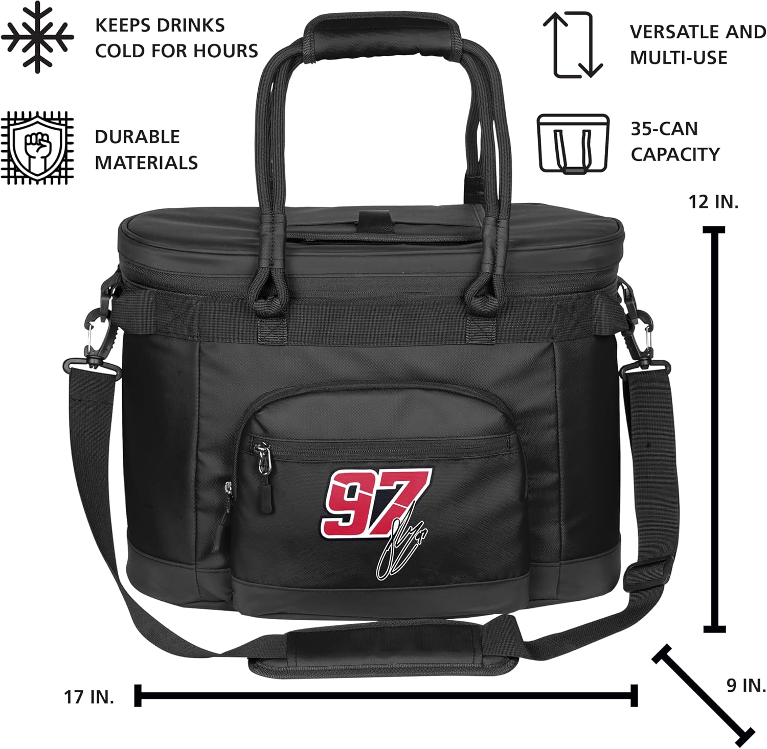 Logo Brands NASCAR Flex – Can Cooler – Heat-Sealed Leak-Proof Lining, Stays Cold for Hours, Adjustable Shoulder Strap – Great ForTailgating, Camping, Beach, and Race Day