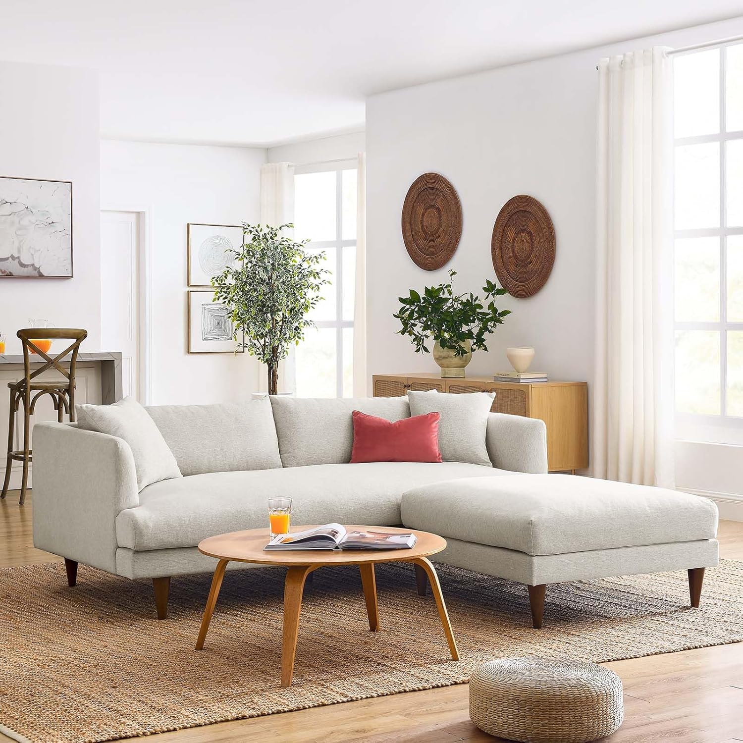 Modway EEI-6614-HEI Zoya Down Filled Overstuffed Sofa and Ottoman Set, Heathered Weave Ivory