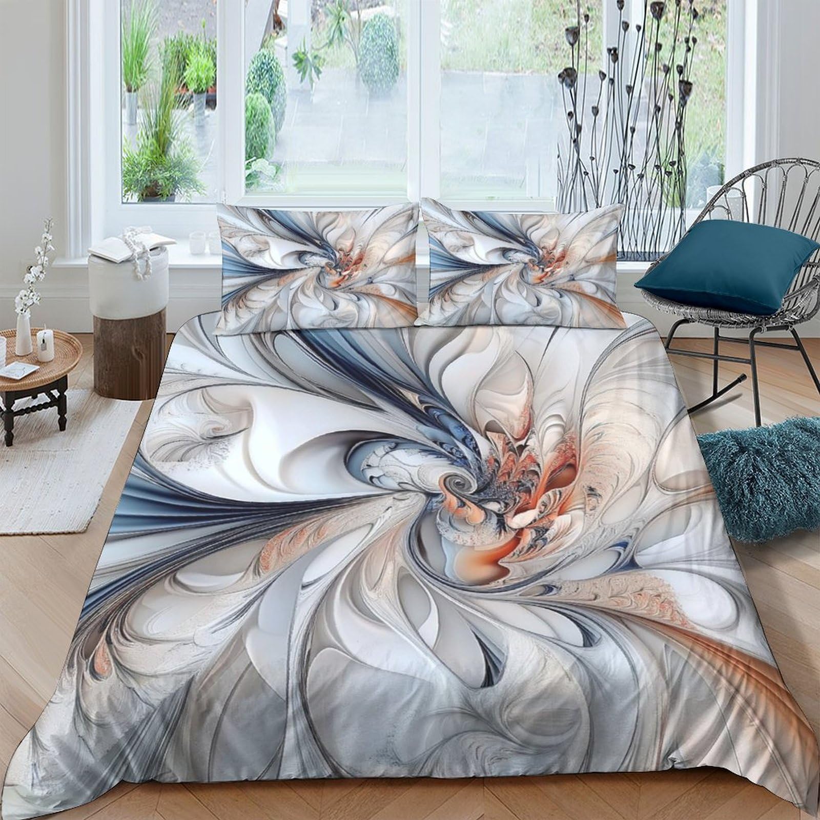 Ctjqhvkz Style-5 3D Printed Abstract Swirl Fitted Sheet Microfiber Soft Breathable Artistic Feather Mattress Cover For Bedroom Decor Single（135X200cm）