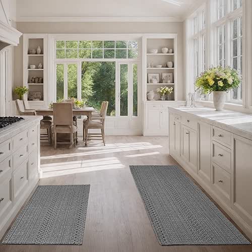 Kitchen Rugs, Kitchen Mats for Floor, Machine Washable Rugs 20"x30"+20"x48"