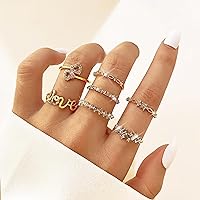Vista 3 de Anillos apilables de oro para mujeres, adolescentes, niñas, regalos de moda, juego de anillos de nudillos simples de estrella, luna, corazón, boho