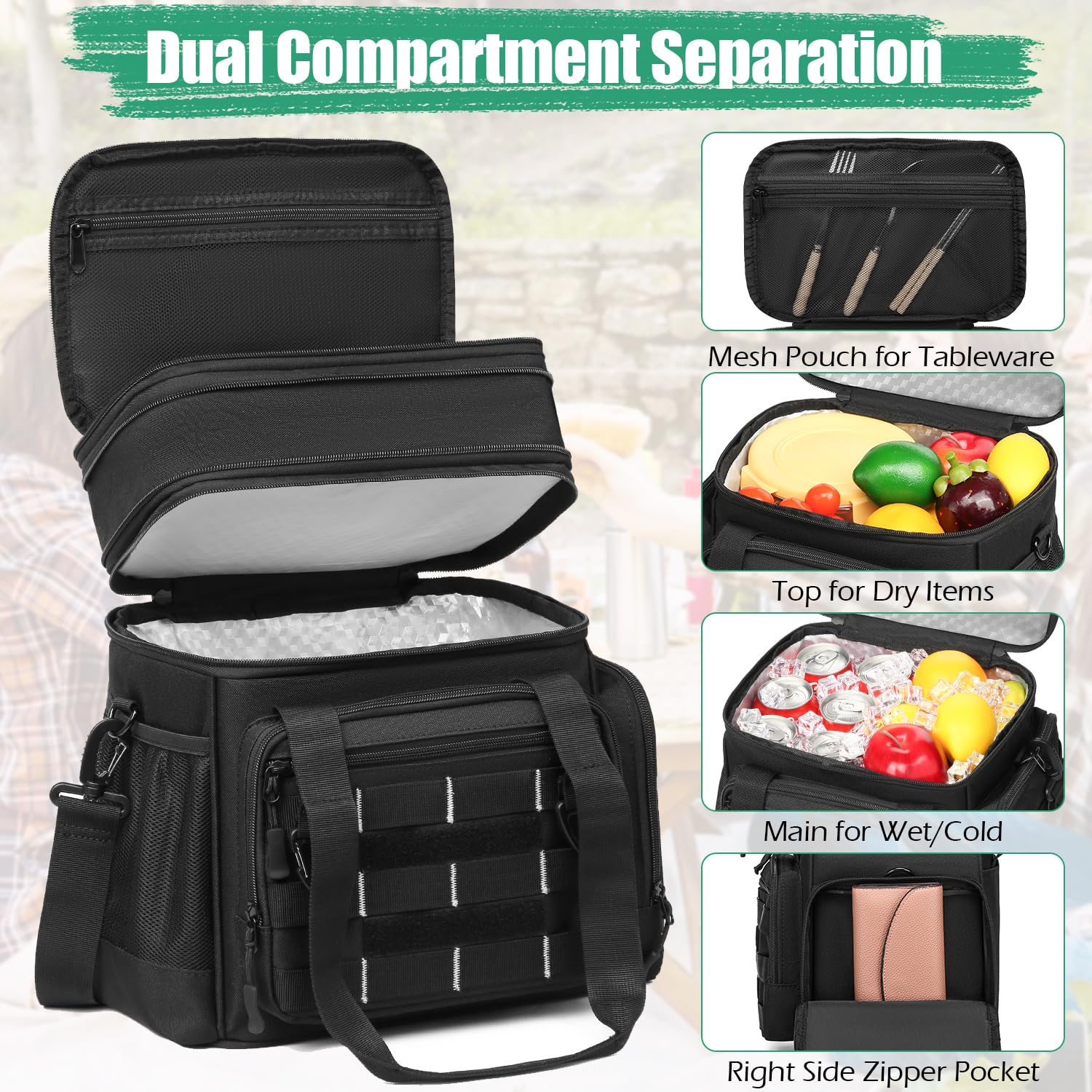 Kühltasche Picknicktasche erweiterbare Isoliertasche Lunchtasche Essen & Getränk Thermotasche für Schule Arbeit Camping