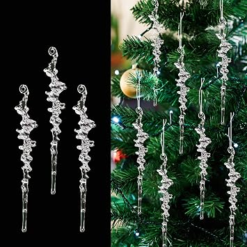 26Pcs Christmas Icicle Ornament Acrylic Clear icicles Set Christmas Hanging Icicles Pendant for Xmas Tree Holiday Wedding Winter Party Decor Shape A-13cm