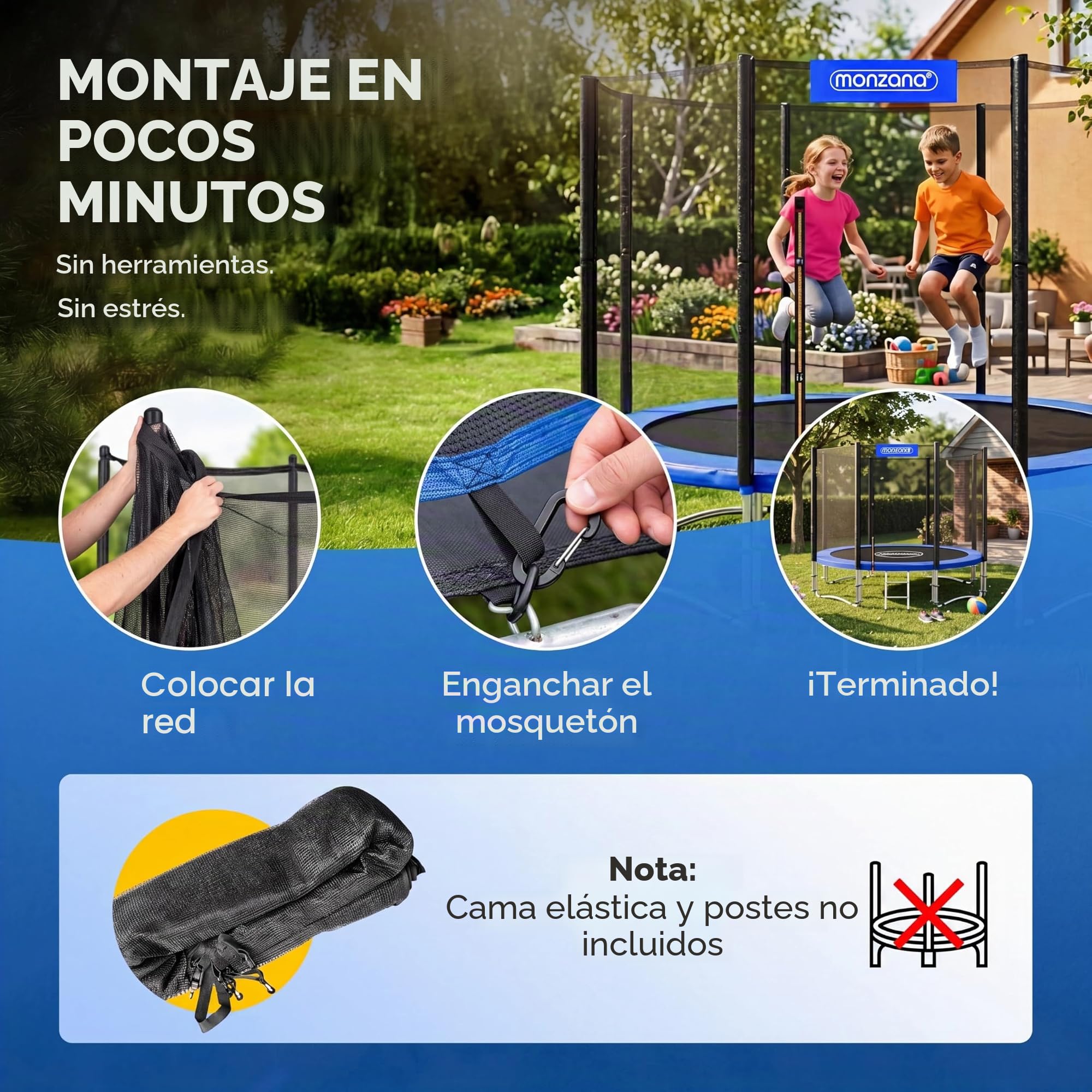 Monzana® Red Seguridad Trampolín Ø183/244/305/366/427cm Repuesto Reemplazo Cama Elástica Exterior Resistente Rayos UV 6-8 Postes Protección Infantil