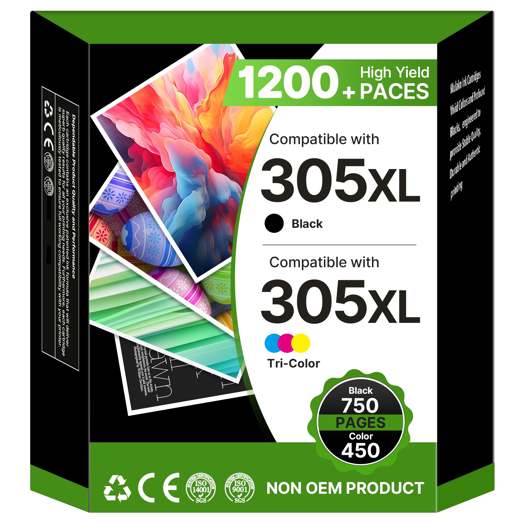 305XL Multipack Druckerpatronen Ersatz für HP 305 XL Schwarz und Farbe Patronen für HP DeskJet 2700 2710 2720 2722 DeskJet Plus 4110 4120 4130 Envy 6000 6010 6020 6032 Envy Pro 6400 6420 (2-Pack)