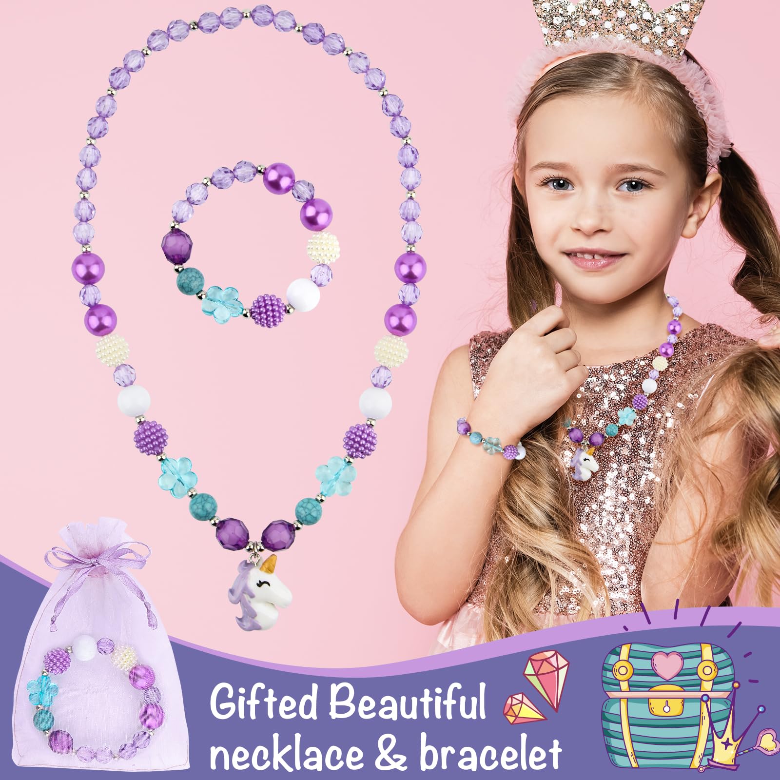 Ballerina Schmuckkästchen für Mädchen, Kinder Spieluhr mit drehender Ballerina, 2 Schubladen und Einhorn Schmuckset, Musikkästchen Geschenk für Kinder Mädchen