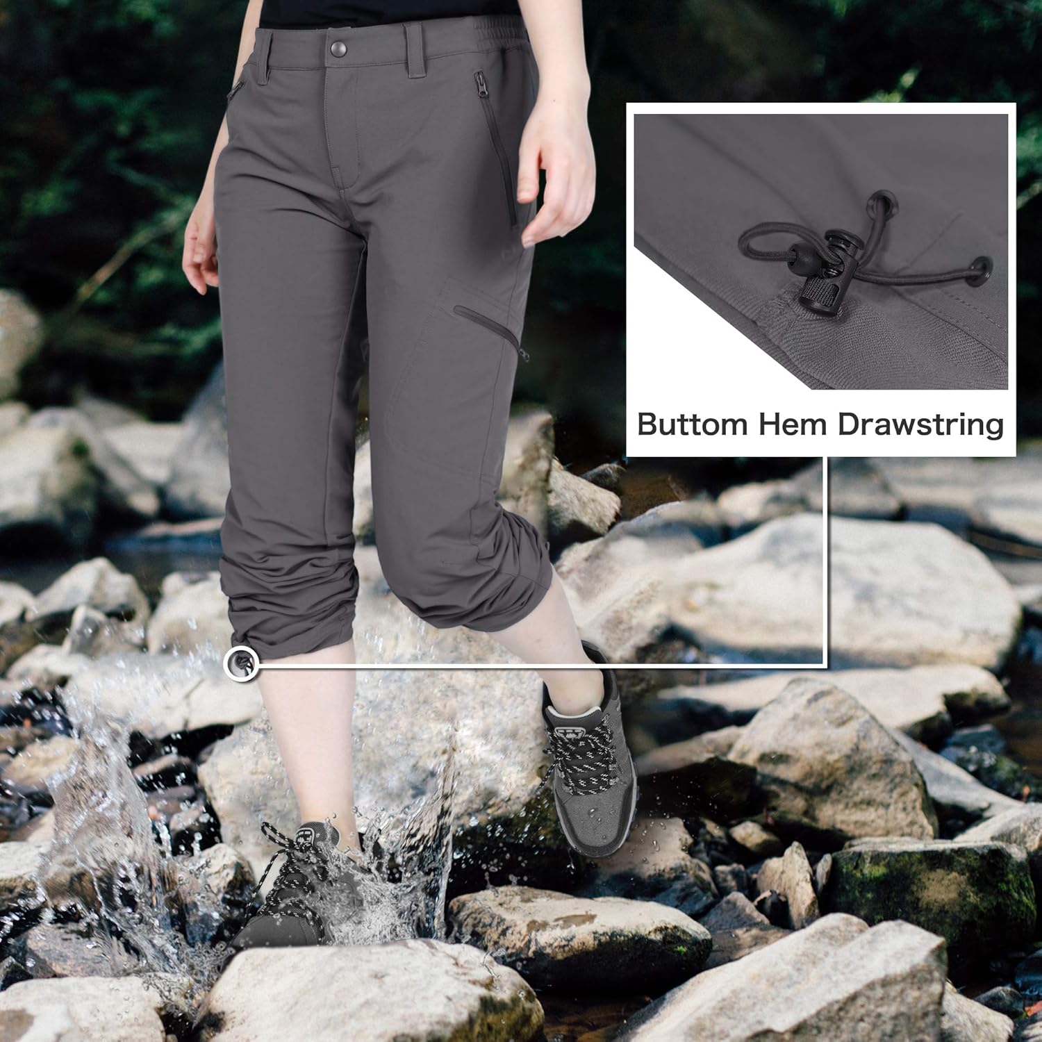 Outdoor Ventures Women's Cargo Hiking Pants, Quick Dry Stretchy Roll Up Outdoor Pants for Camping, Golf, Fishing - Image 4