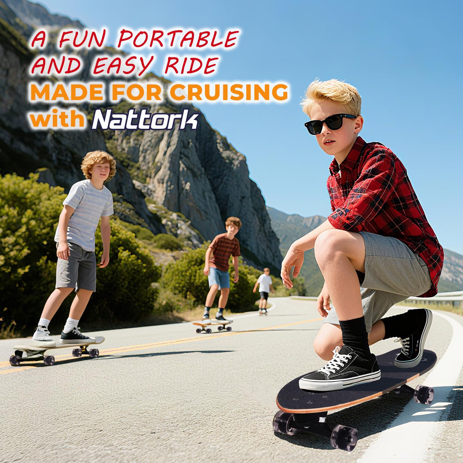 Nattork Complete Skateboards 29" x 8" Kids Skateboard Cruiser Skateboards for Beginners Double Kick Girls Skateboard with Maple Wood (Black Hole)