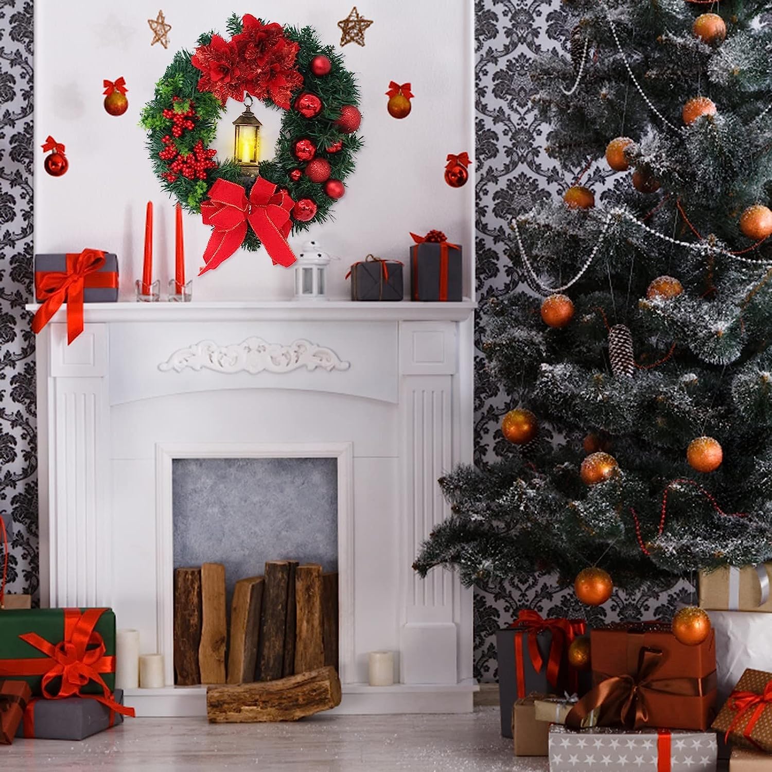 Amazon.co.jp: クリスマス飾り【ライト付き】クリスマスリース玄関用