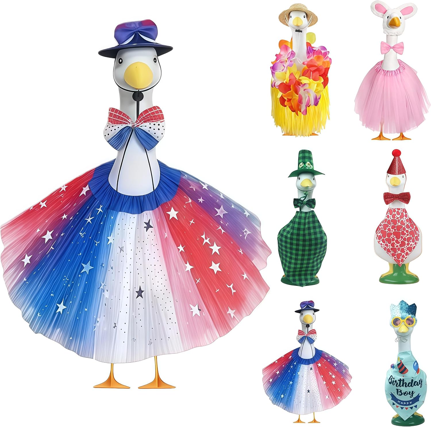 Holiday Porch Goose Outfits 6 Set Porch Goose Clothes for 4th of July Summer Birthday St.Patrick’s Day Easter Valentine