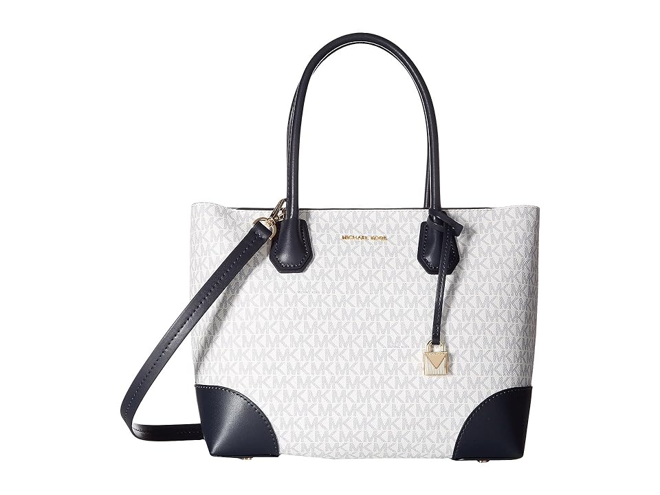 

MICHAEL Michael Kors Mercer Gallery Medium East/West Top Zip Tote (White/Navy) Tote Handbags
