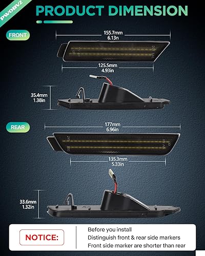Miniatura 3 de PWOBVZ Doble fila verde LED ahumada Len luz de marcador lateral para Chevy Camaro 2010 2011 2012 2013 2014 2015 parachoques delantero trasero