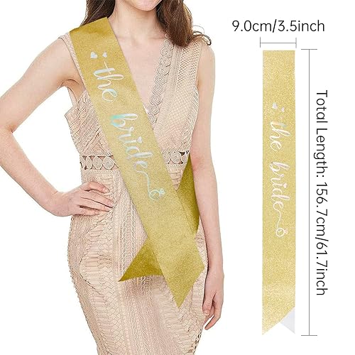 Miniatura 5 de CIEHER Kit de banda de novia + corona de cristal, decoraciones de despedida de soltera con diamantes de imitación AB dorados para despedida de