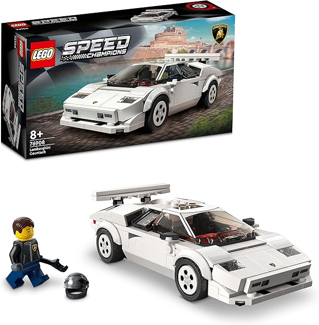 LEGO 76908 Speed Champions Lamborghini Countach, Race Car Toy Model Replica, Collectible Building Set with Racing Driver Minifigure, 2022 Collection
