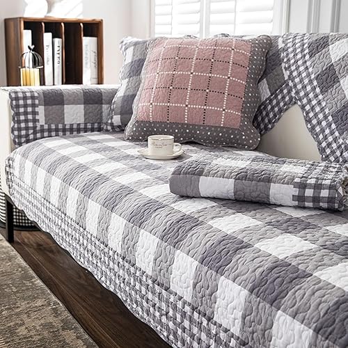 vctops Funda de sofá de algodón a cuadros estilo granja de búfalo para sofá, funda acolchada para sofá modular, funda antideslizante y suave,