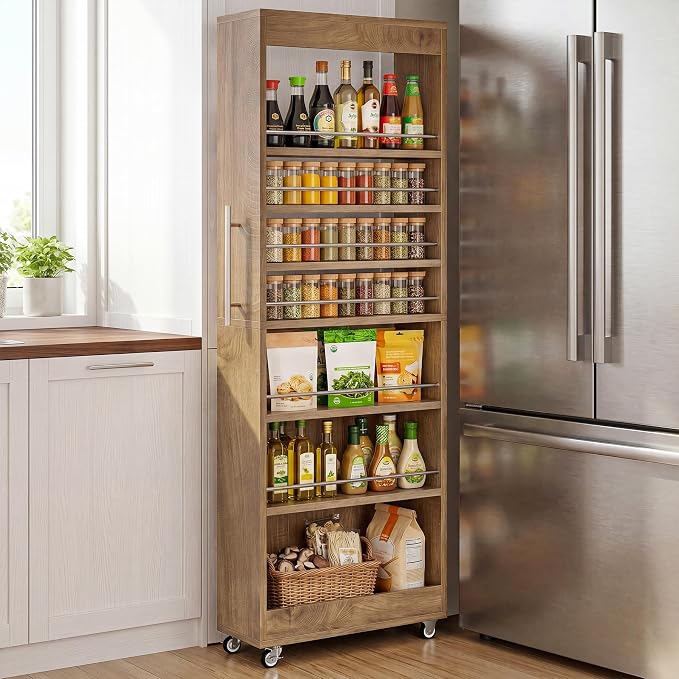 Tribesigns 73" Tall Slim Storage Cart on Rubber Wheels, 7-Tier