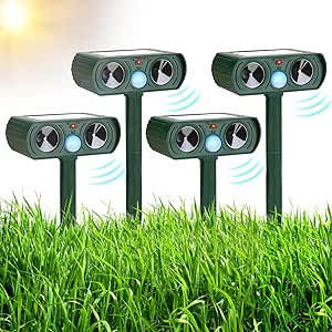 4 Pack Solar Animal Utrasonic Repellent Outdoor Repeller Deterrent to Keep Rat, Squirrel, Deer, Raccoon, Skunk, Rabbit, Dog, Cat Away