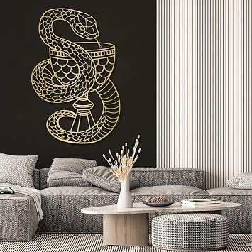 Yemwot Bowl of Hygieia Metal Wall Art, Metal Snake Wall Decor, Greek Mythology Decor, Ancient Egyptian Art, Snake Sign, Symbol of Pharmacy Cup, Living Room Hangings Gold, 24"x 37"| 62x94cm