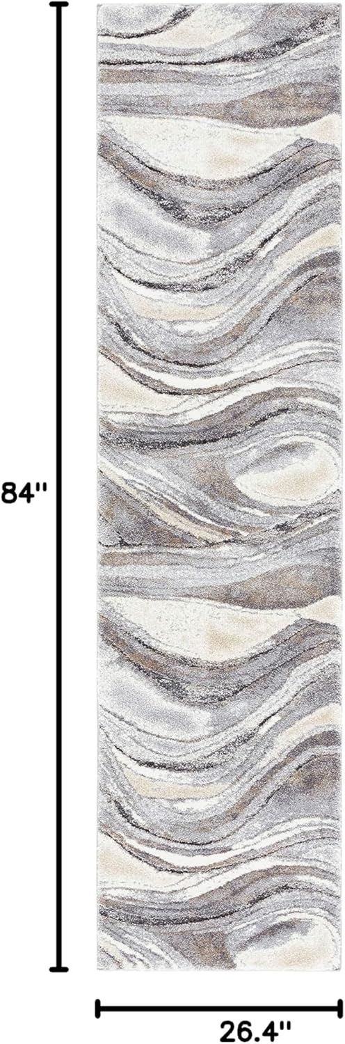 SAFAVIEH Cyrus Shag Collection Runner Rug - 2'2" x 7', Grey & Beige, Modern Abstract Design, Non-Shedding & Easy Care, 0.8-inch Thick Ideal for High Traffic Areas in Living Room, Bedroom (CYR118G)