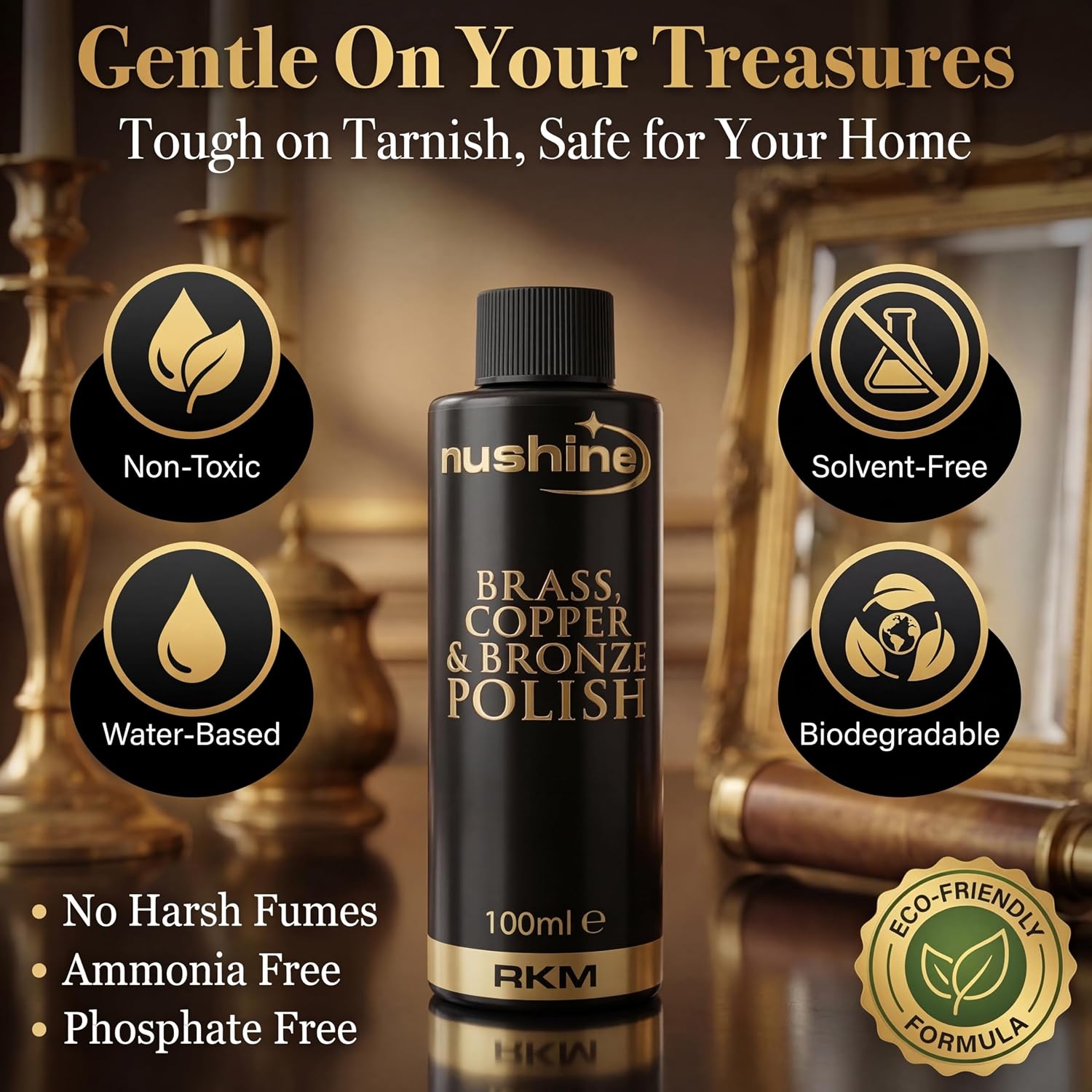 Nushine Brass, Copper & Bronze Polish 3.4 Oz - Ecofriendly, Solvent Free & Contains Anti Tarnish Agent to delay Future Tarnish