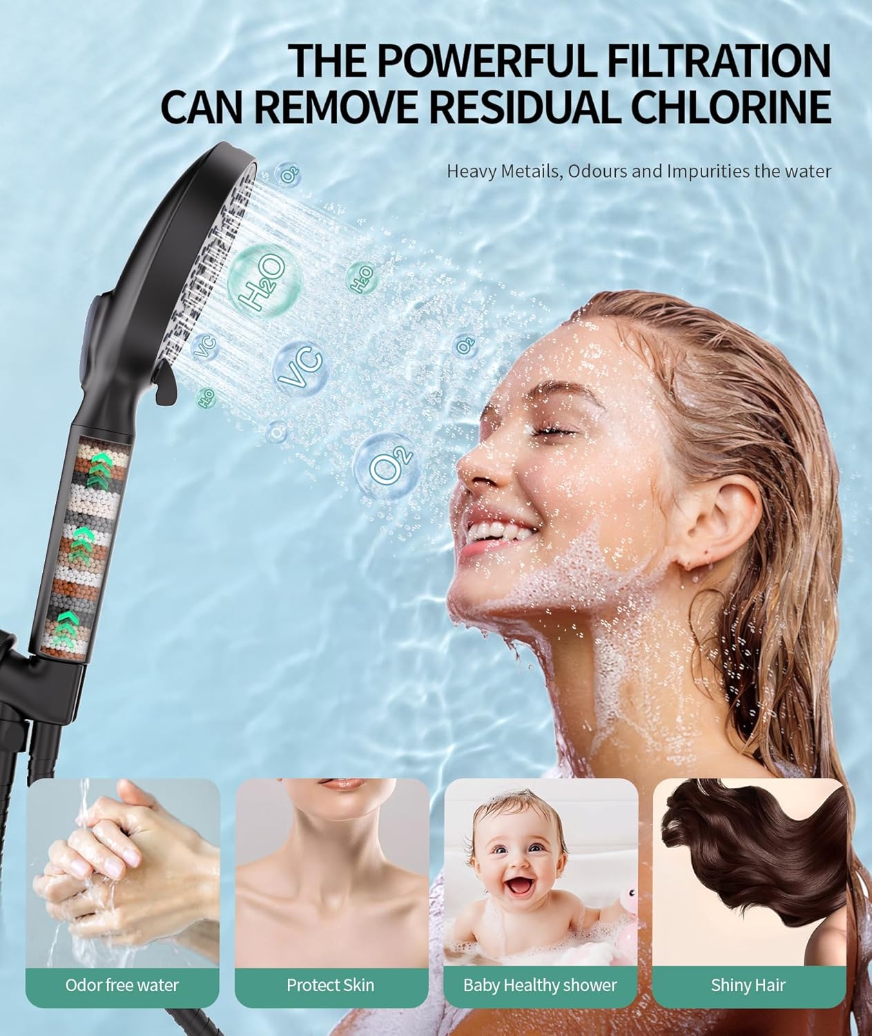 SR SUN RISE Filtered Shower Head with Handheld, High Pressure 9 Spray Mode Matte Black Showerhead with Filters, detachable shower head,Water Softener Filters Beads for Hard Water - Remove Chlorine - Image 3