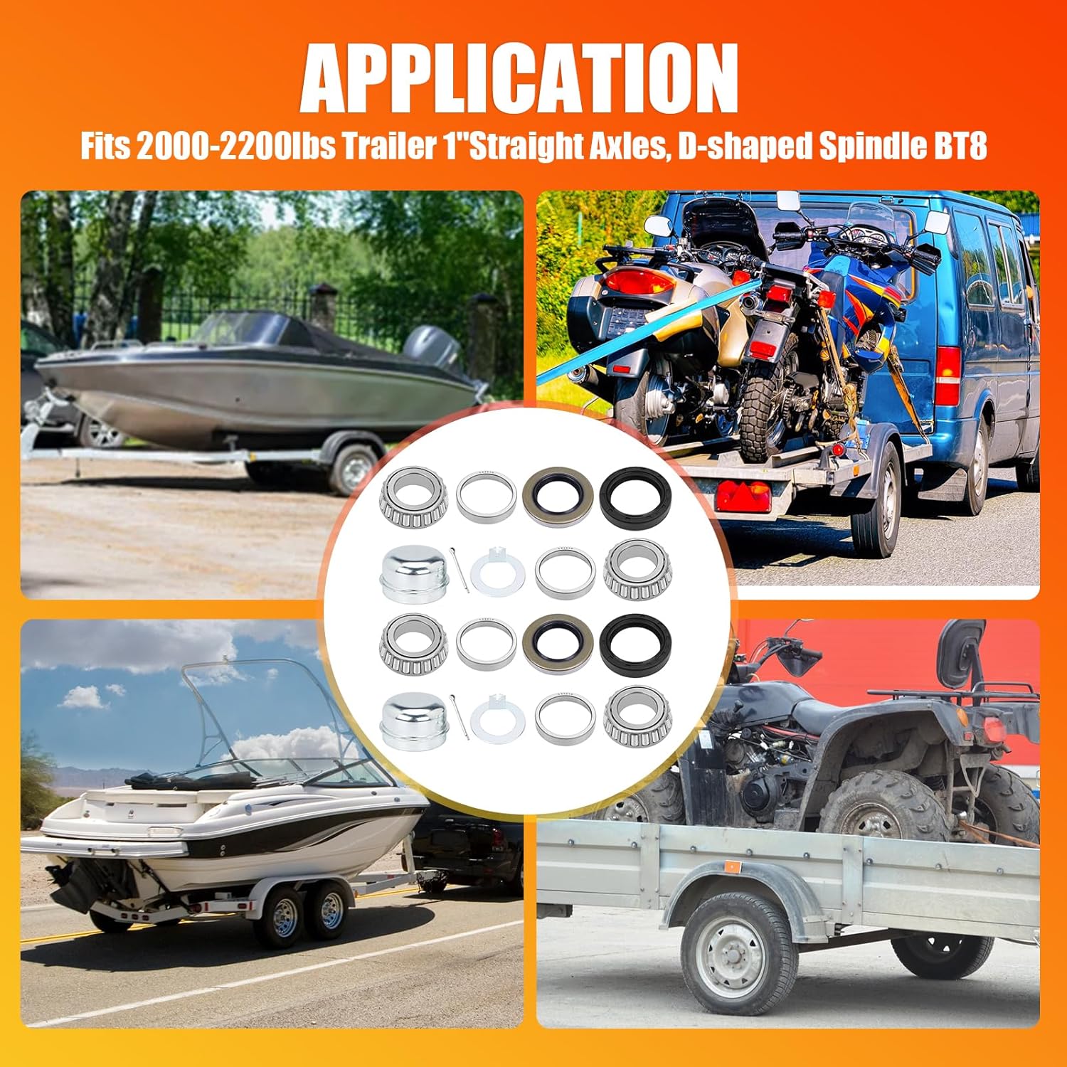 Trailer Hub Bearing Kit for 1‘’ Spindle Trailer, L44643/L44610 Bearing Kit with Tang Washer, 12192TB 15192TC Grease Seal Cotter Pin for 2000-2200lbs BT9 Straight Spindle